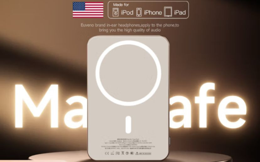 Chargeur magnétique MagSafe, charge rapide sans fil ultra-mince, compatible tous les portables, grande capacité, compact et portable, couleur titane丨[20000M]