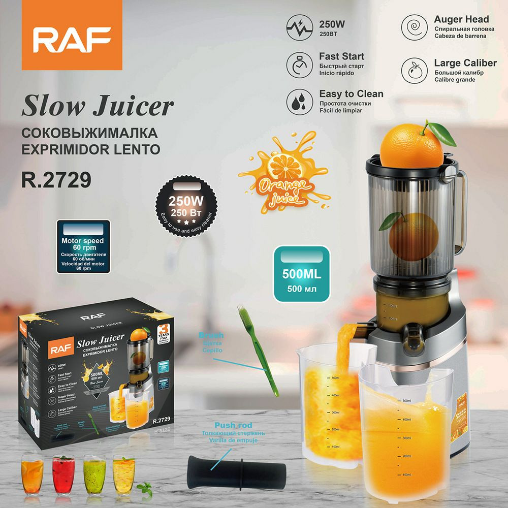 RAF extracteur de jus lent de la marque RAF, modèle R.2729 Juicer Maison automatique de grand diamètre séparant Juicer Juicer Juicer Easy to Clean