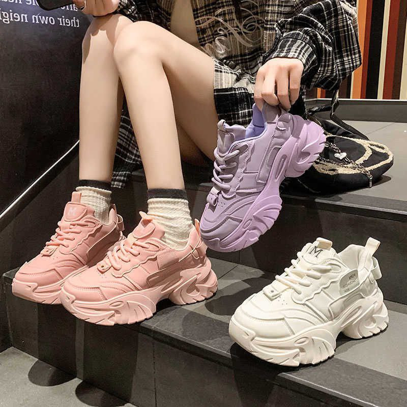 Chaussures Street Daddy pour femmes, baskets de sport et de loisirs à talons hauts, tendance, marron lait, rétro, semelle épaisse