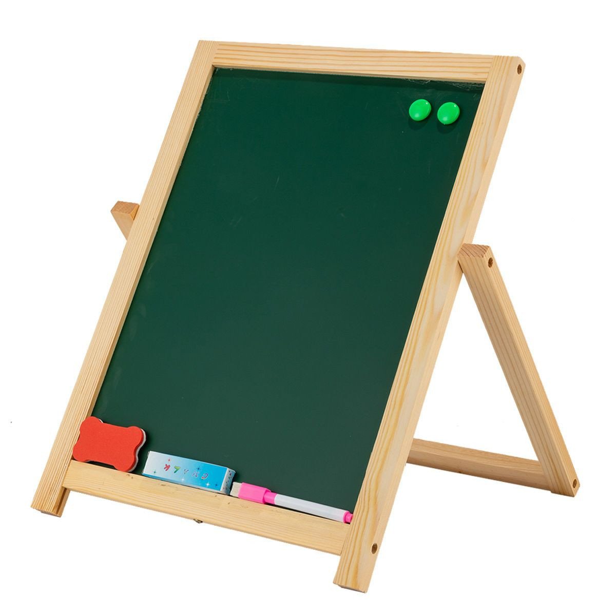 Tableau mural en bois, tableau d'écriture magnétique pour enfants adapté à la maternelle des enfants jeu à domicile apprentissage illumination chevalet d'art 2 en 1 pour enfants en bois comprend un ta