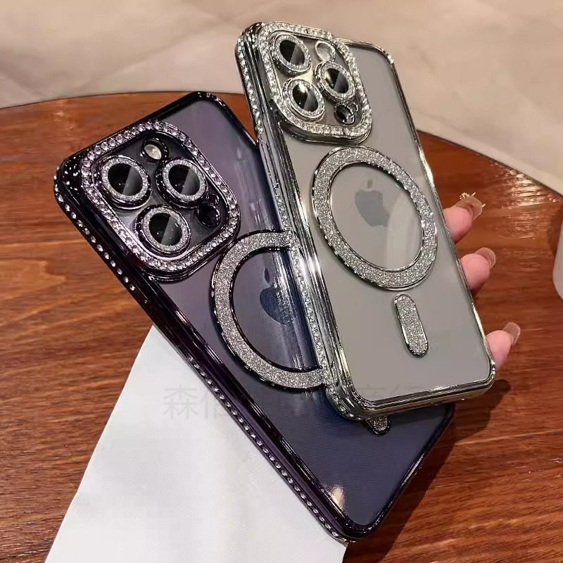 Coque applicable à l'iPhone 11 a 16pro Max  Flash Powder Magnétique Aspiration Mobine Phone Phinestone Inclay Inclusion Full-incluse Apple  Case de protection