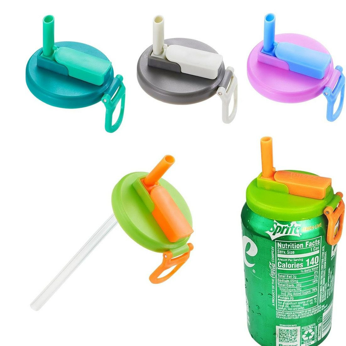 Couvercle de cannette réutilisable,  avec une paille intégrée, conçu pour être place sur des cannetes de boissons standard  en plastique silicone
