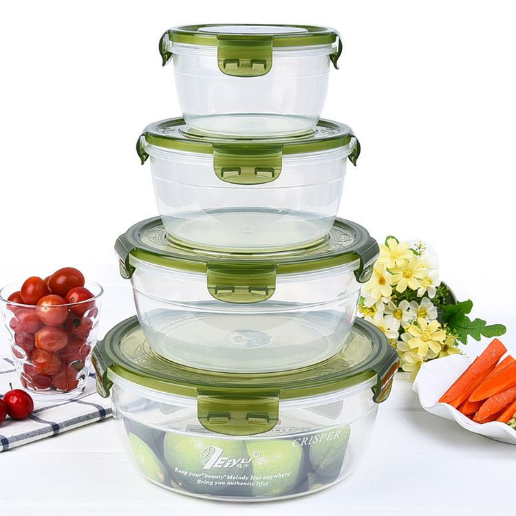 Cuisine Plastique Boîte de maintien frais Bonto Boîte à lunch Round Plastique Micro-ondes Réfrigérateur Alimentation Boîte de scellage lot de 4pcs