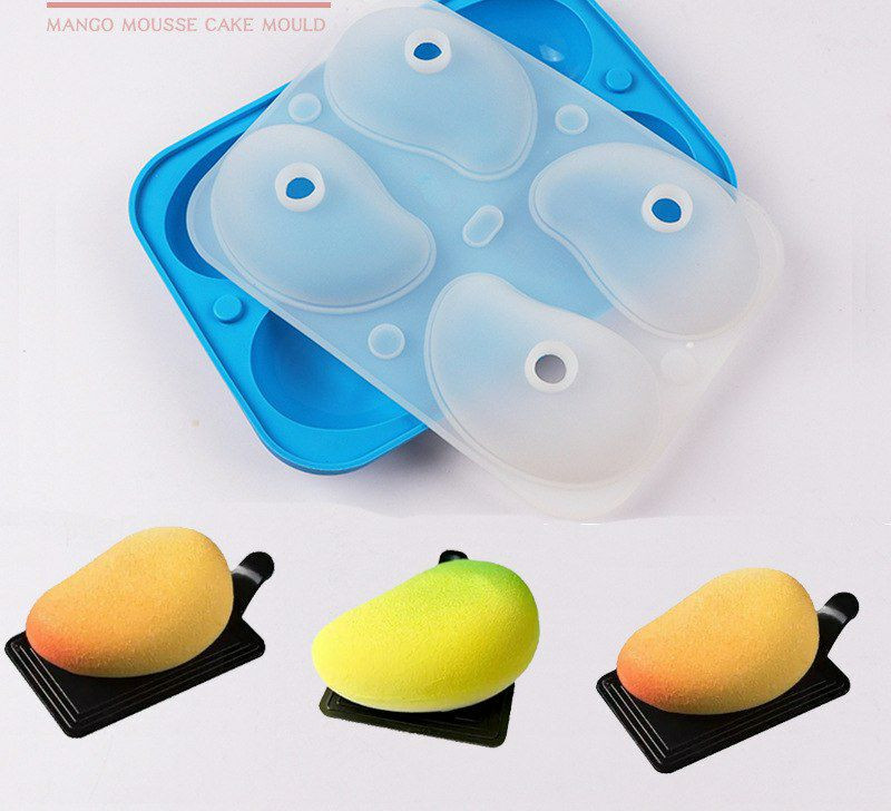 Moules de gâteau à mangue en trois dimensions simulées à 4, desserts à pâtisserie, mousse, moule en silicone, moule de pudding au chocolat