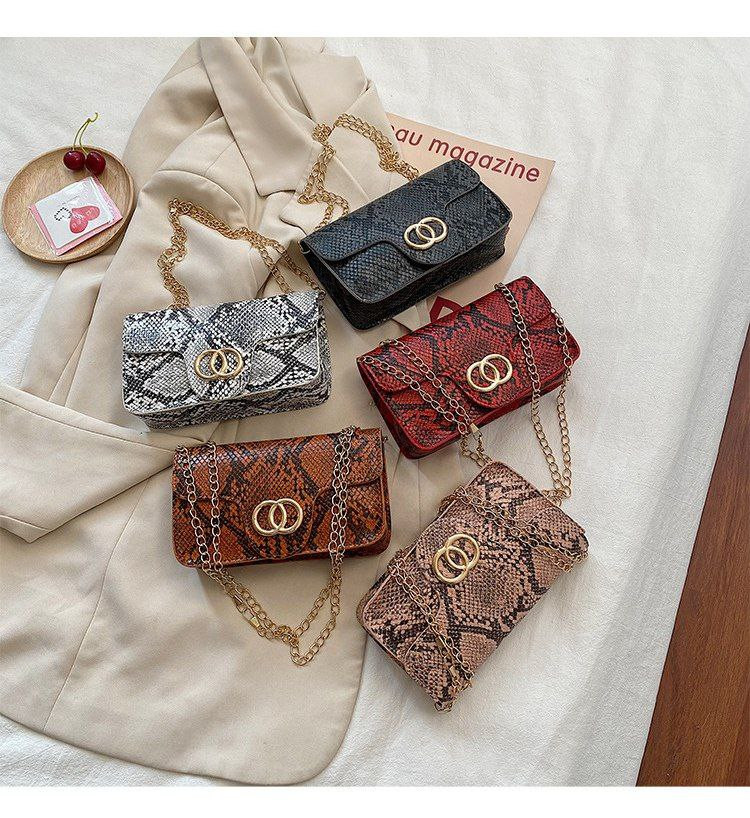 Sac pour femmes motif serpent rétro , anneau à boucle magnétique, chaîne, petit sac carré, sac à bandoulière simple diagonale pour téléphone portable