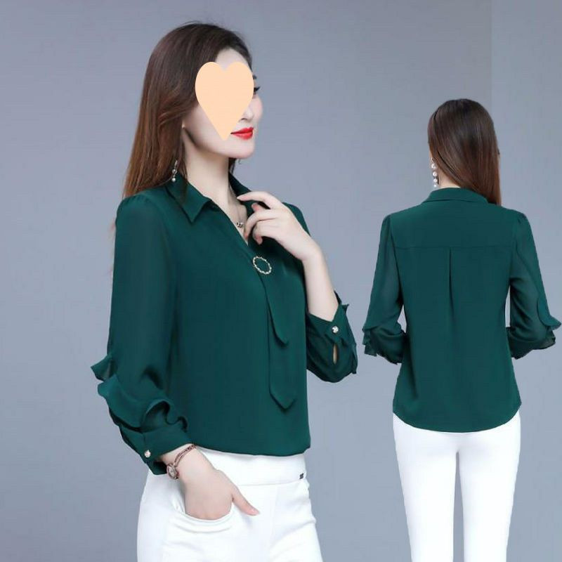 Chemises à manches longues pour femmes d'âge moyen, chemise à col en mousseline de soie à la mode slim